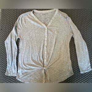 Thin, soft grey LOFT long sleeve shirt with tie front